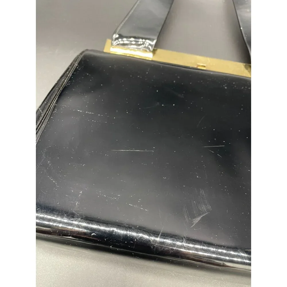 Vintage Black Patent Leather Handbag Gold Tone Memphis Cotton Carnival 1965 Card - Picture 8 of 10